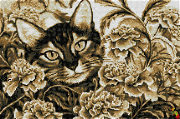 DIY Bead Embroidery KIT Cat in peonies