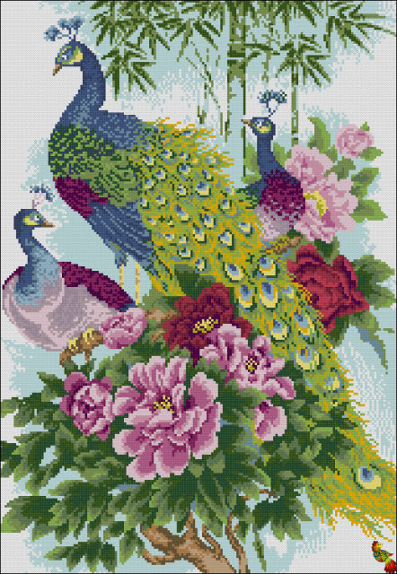 DIY Bead Embroidery kit Peacocks in peonies