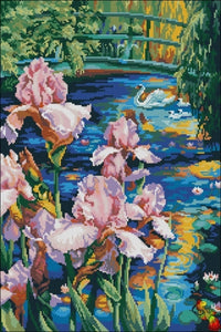 DIY Bead Embroidery kit Irises at the emerald pond