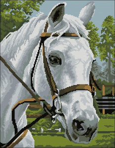 DIY Bead Embroidery White horse portrait