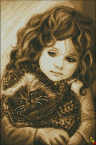 Bead Embroidery kit A girl with a kitten