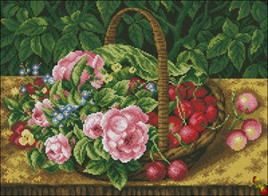 Basket of flowers and cherries DIY Bead Embroidery kit