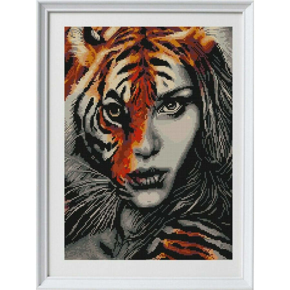 DIY Bead Embroidery Kit woman tiger needlepoint - Marlena.shop