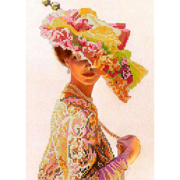 Bead Embroidery Kit, DIY picture Lady in a Hat - Marlena.shop