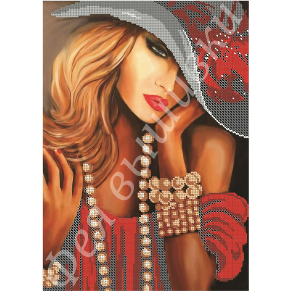 DIY 3d bead picture, Bead Embroidery Kit lady in a hat - Marlena.shop