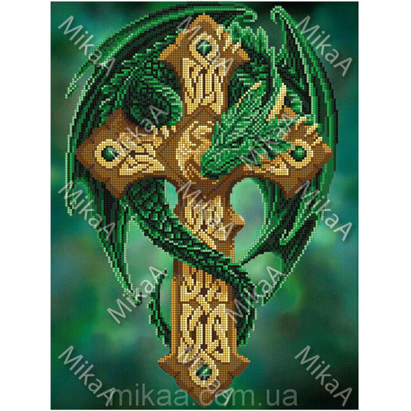 Bead Embroidery Kit Needlepoint Celtic Green Dragon - Marlena.shop