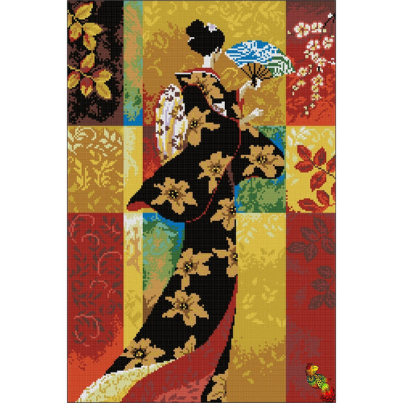 DIY Bead Embroidery Kit Asia woman, geisha, gold east - Marlena.shop