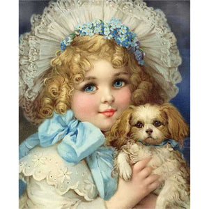 Bead Embroidery Kit Needlepoint Beading Baby Girl and Dog - Marlena.shop