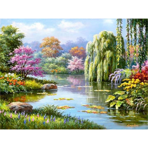 Bead Embroidery Kit beadwork beads landscape spring river - Marlena.shop