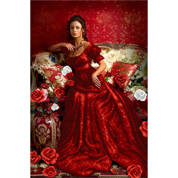 Bead Embroidery Kit 3d DIY picture Needlepoint Beading Lady woman in red - Marlena.shop