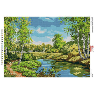 Bead Embroidery Kit, DIY picture River Landscape - Marlena.shop