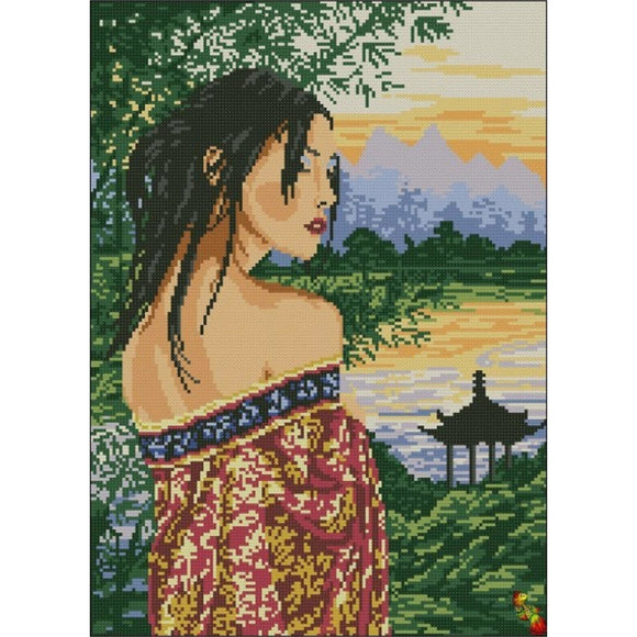 DIY Bead Embroidery Kit Asian eastern woman geisha - Marlena.shop