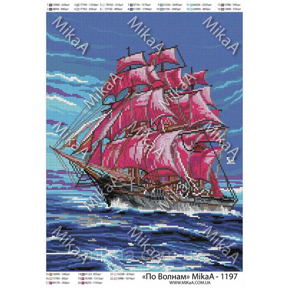 DIY Bead Embroidery Kit Needlepoint ship scarlet sails - Marlena.shop