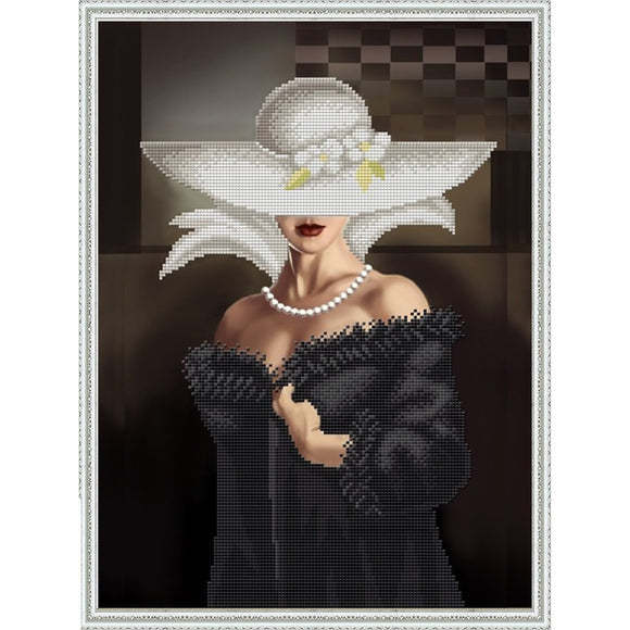 Bead Embroidery Kit, DIY 3d bead picture lady in a hat - Marlena.shop