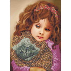 Bead Embroidery Kit Needlepoint Beading Baby Girl and Cat - Marlena.shop