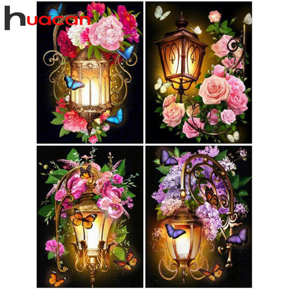 Bead embroidery kits, 4 paintings Lamp in flowers - Marlena.shop