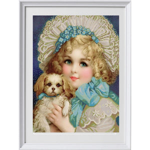 Bead Embroidery kit, baby girl and dog, DIY Needlework Kit - Marlena.shop