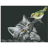 Bead embroidery kit Cat and bird Printed pattern - Marlena.shop