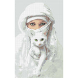 DIY Bead Embroidery Kit on Printed Fabric Woman AND Cat - Marlena.shop