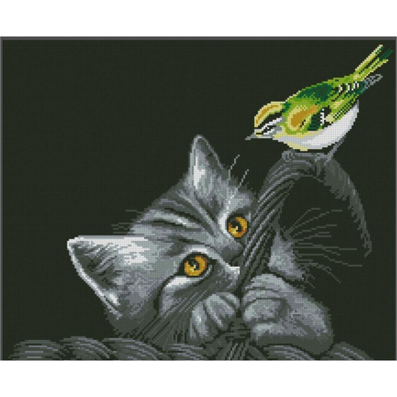 Bead embroidery kit Cat and bird Printed pattern - Marlena.shop