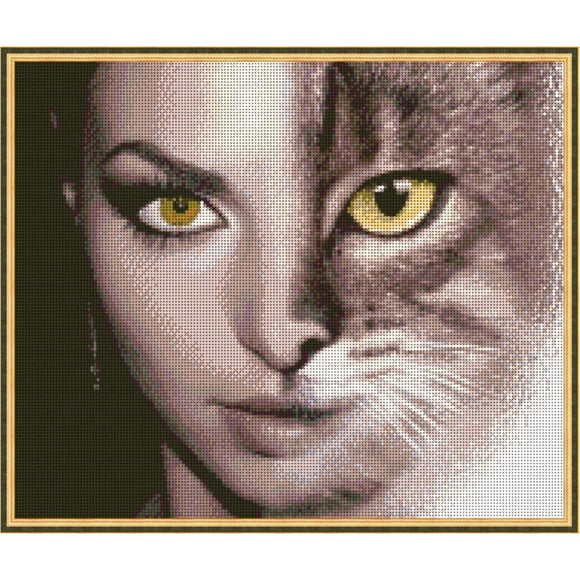Bead embroidery kit picture DIY Woman Cat beadwork - Marlena.shop