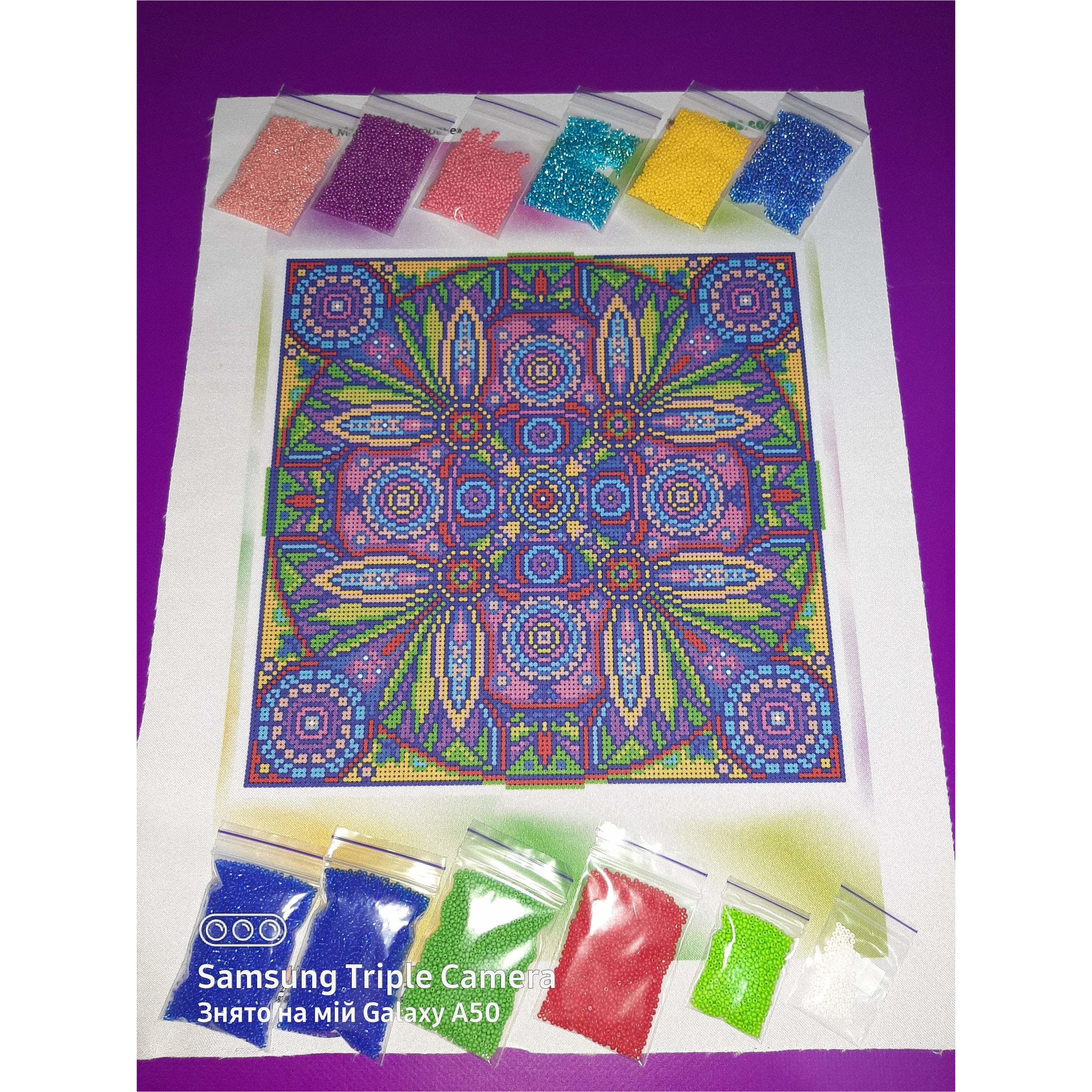 Bead Embroidery Kit on canvas Mandala happiness