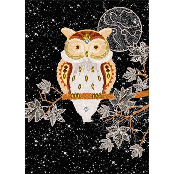 Bead embroidery kit OWL, stamped embroidery, owl printed pattern - Marlena.shop