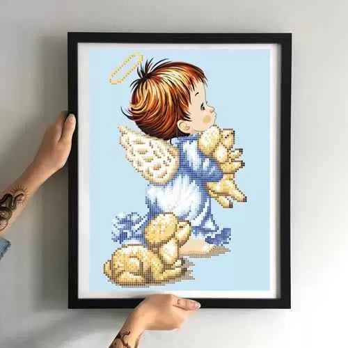 Bead Embroidery Kit Little angel with lambs