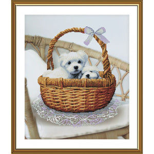 Cross Stitch Kit puppies in a basket Nova Sloboda