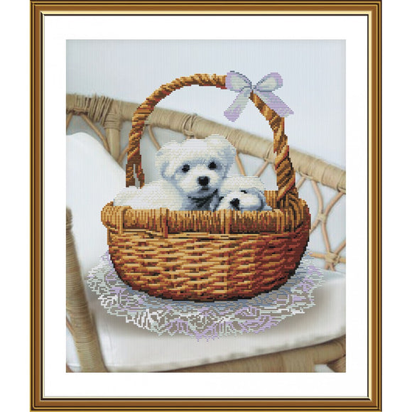 Cross Stitch Kit puppies in a basket Nova Sloboda