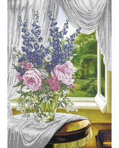 Bead Embroidery Kit DIY BOUQUET flowers BY THE WINDOW - Marlena.shop