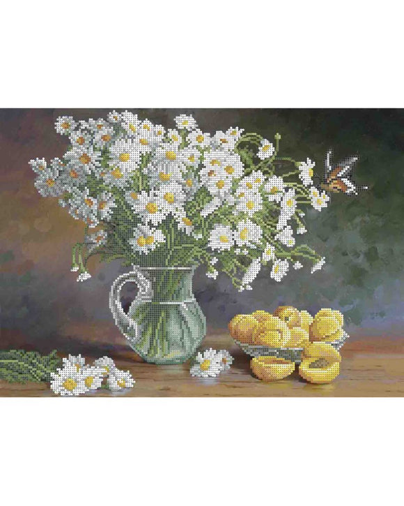 Bead Embroidery Kit DIY CHAMOMILE AND APRICOTS - Marlena.shop