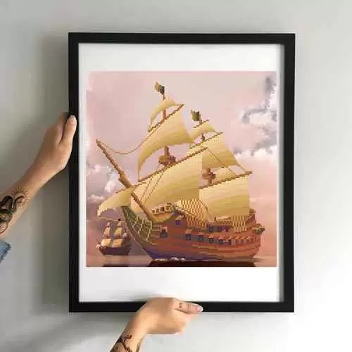 Bead Embroidery Kit A sailboat in the clouds