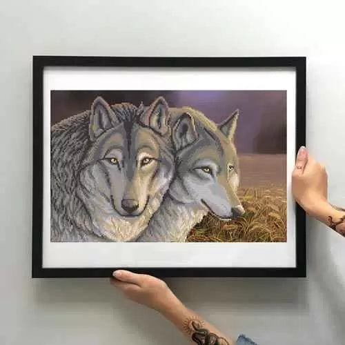 Bead Embroidery Kit Wolves in a wheat field