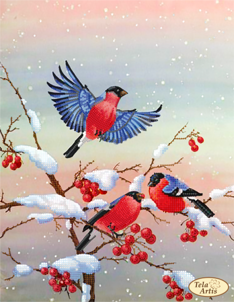 Bead embroidery kit Bullfinches on viburnum