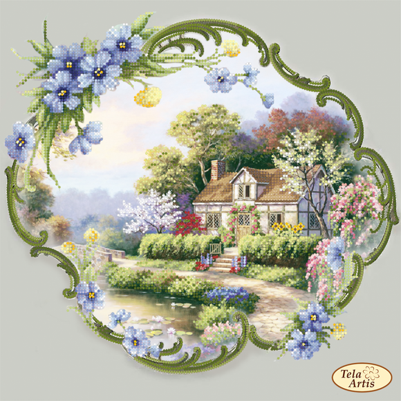 3D bead kit A frame house with forget-me-nots