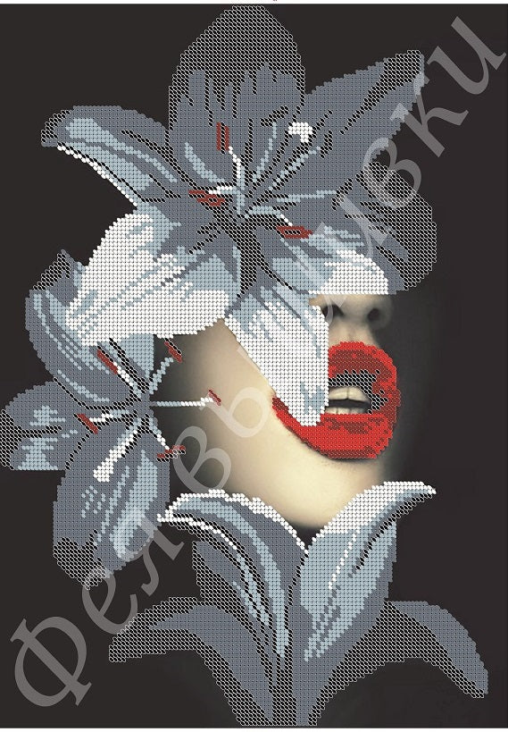 DIY Bead Embroidery kit LIPS AND FLOWERS