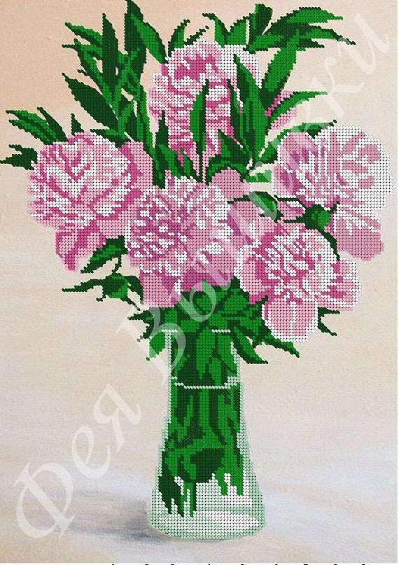 DIY Bead Embroidery kit peonies bouquet