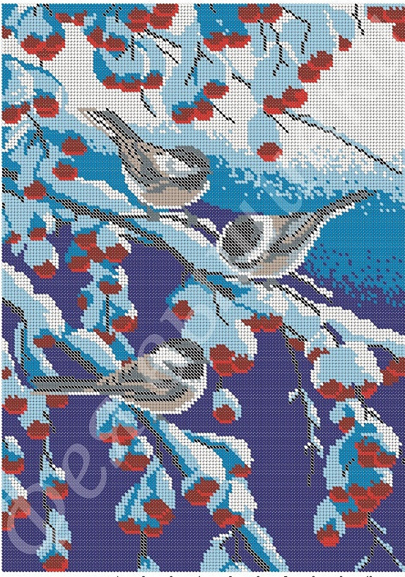 DIY Bead Embroidery Kit winter sparrows